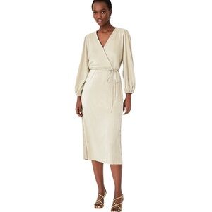 Ann Taylor | NWT | Metallic Pleated Faux Wrap Dress | XSP Petite